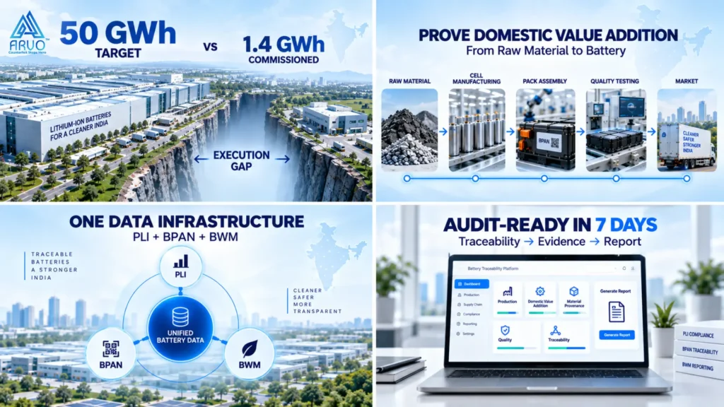 50 GWh target versus 1.4 GWh commissioned execution gap in giga factory India programme