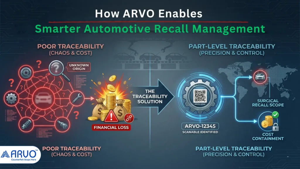 Automotive recall management dashboard highlighting traceability gaps and recall cost escalation