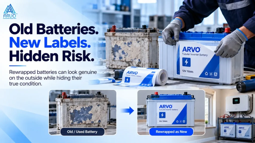 Counterfeit batteries India genuine and fake lithium battery packs side by side
