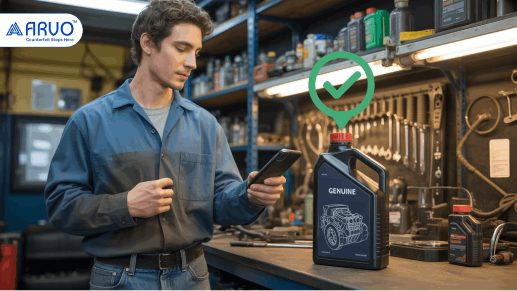 Verifying engine oil authenticity using QR code to detect counterfeit products. - ARVO Verifying engine oil authenticity using QR code to detect counterfeit products.